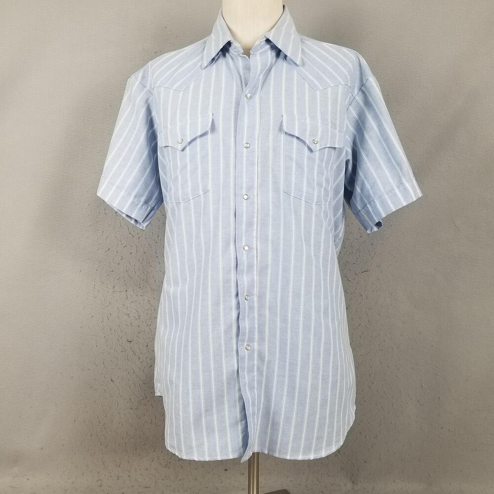 Ranch‎ And Town By Panhandle Slim Shirt Mens 17 Blue Stripe Western Pearl Snap